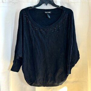 Lane Bryant‎ Top Plus Size 22/24 Black Sequin Dolman Sleeve Career Ruched 17027